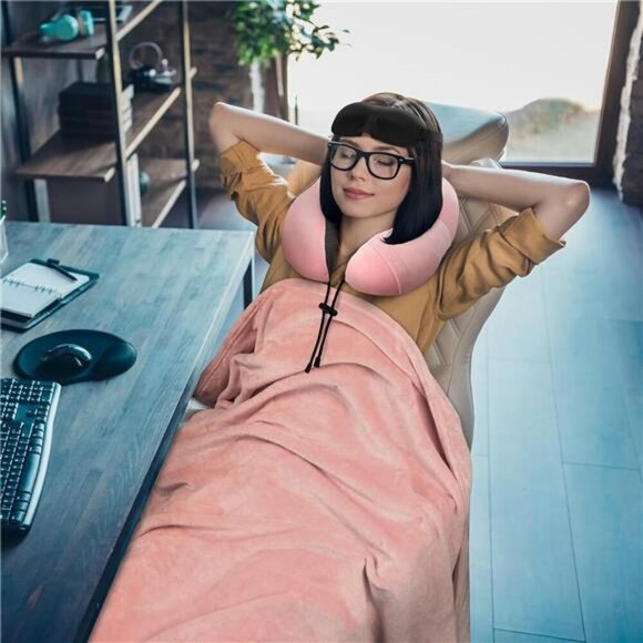 Travel Pillow Blanket Set Memory Foam Neck Support with Eye Mask for Airplane - Picture 6 of 8